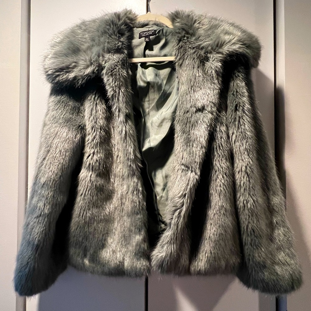 Sage green faux fur coat